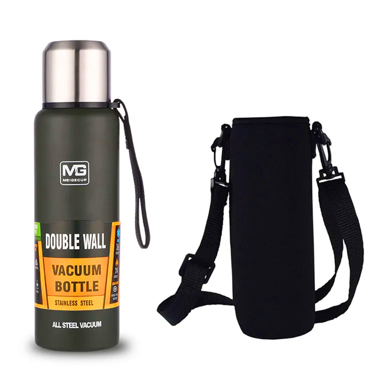 Gourde verte thermos avec étui