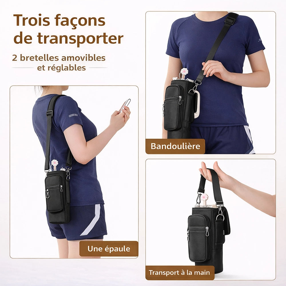 étui de gourde noire avec poches