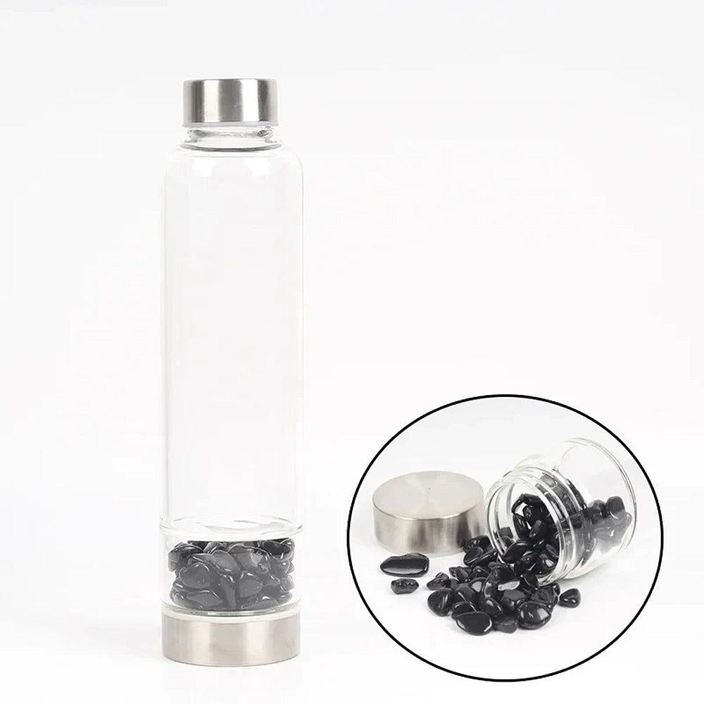 gourde en verre avec obsidienne