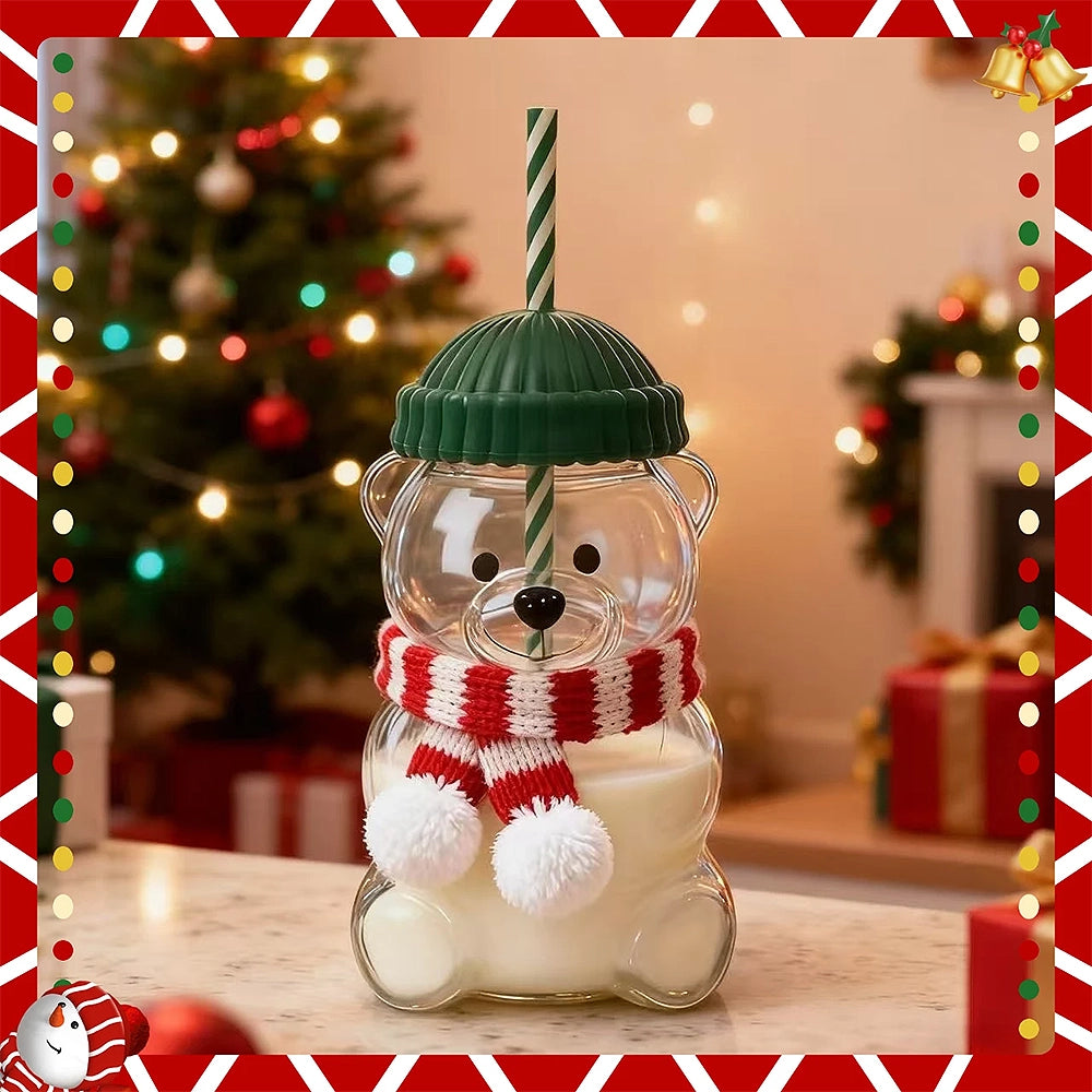 gourde en verre ourson mignon avec bonnet
