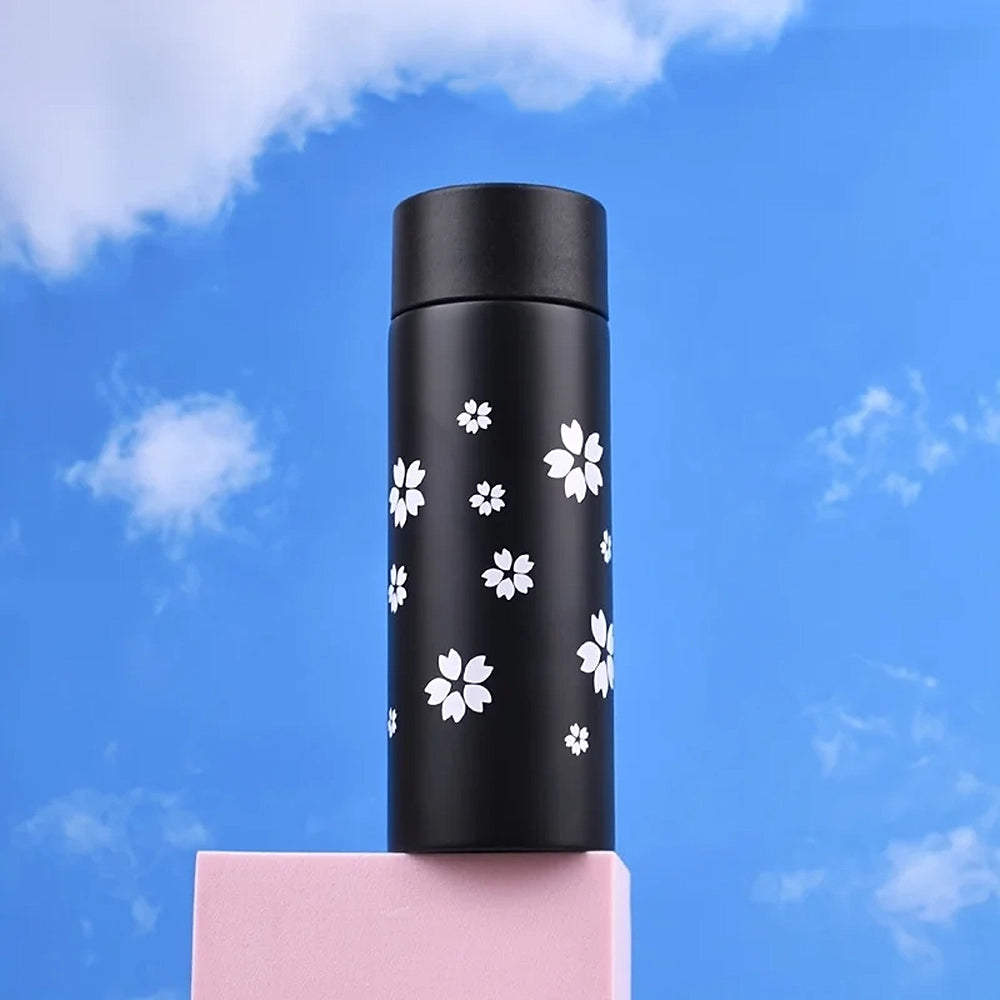 gourde inox noire avec design fleurs