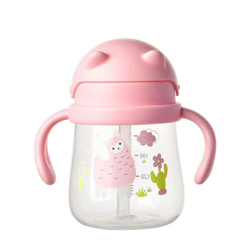 gourde pour enfant rose avec paille et graduation