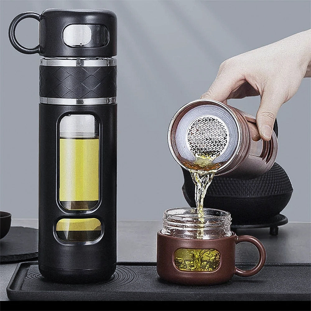 gourdes en verre avec tasse intégré et filtre