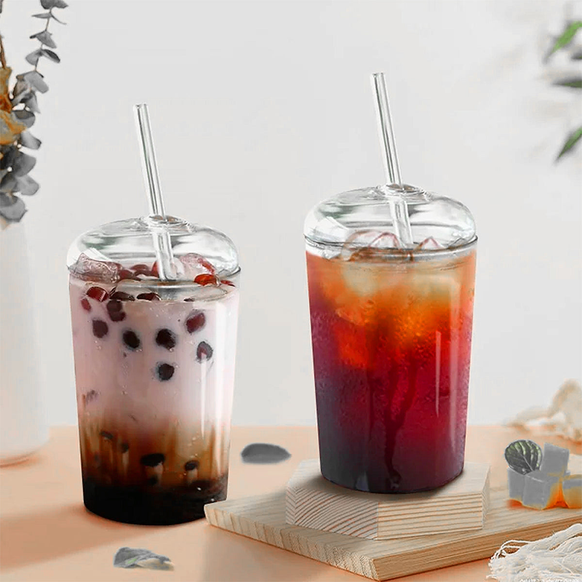 gourde tasse en verre avec paille