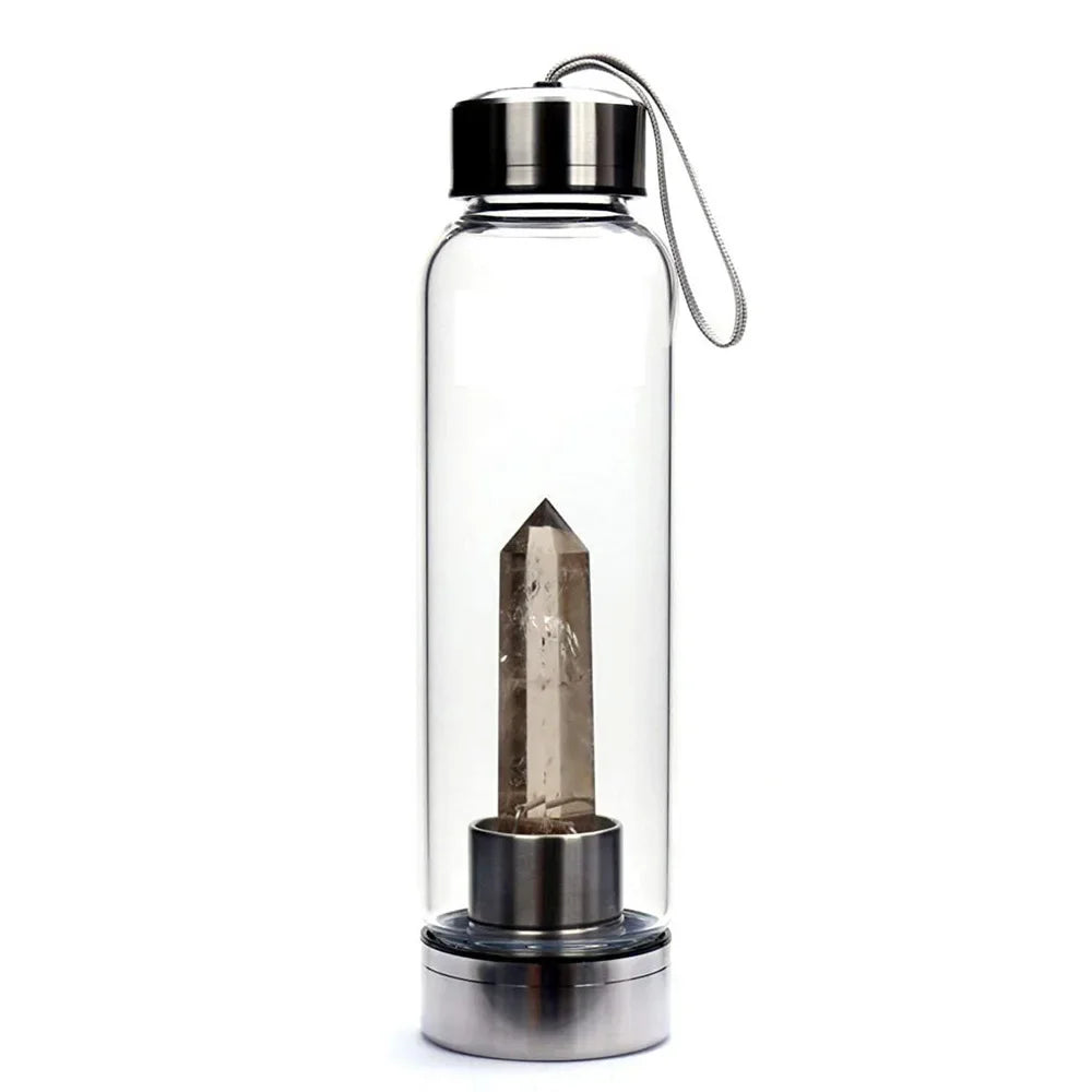 Gourde en verre avec cristaux de Quartz fumé