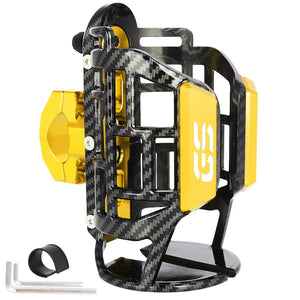 Support gourde moto jaune carbone tressé