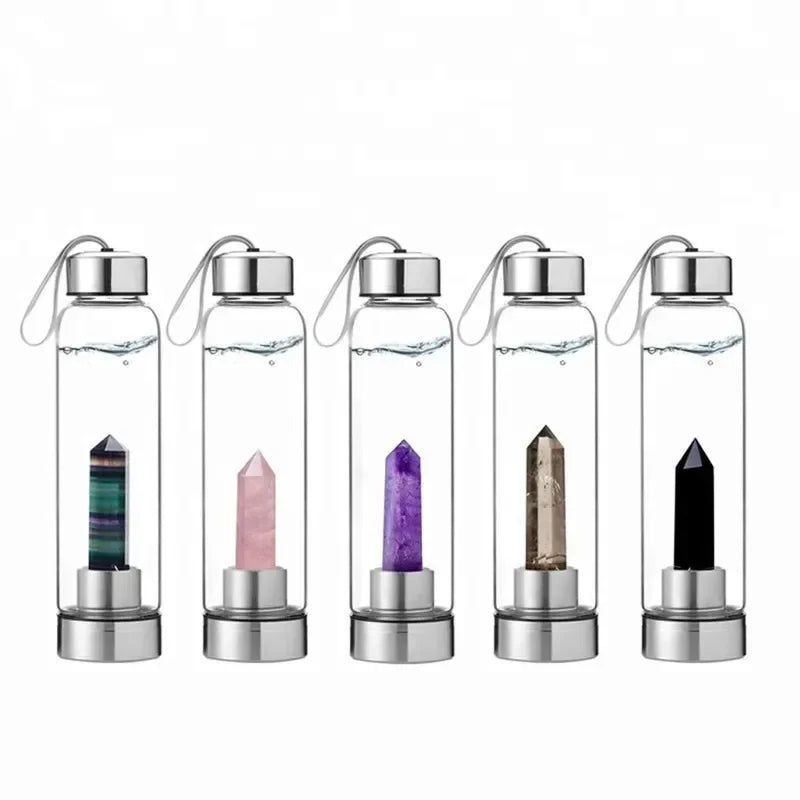 gourde en verre avec cristaux purificateur