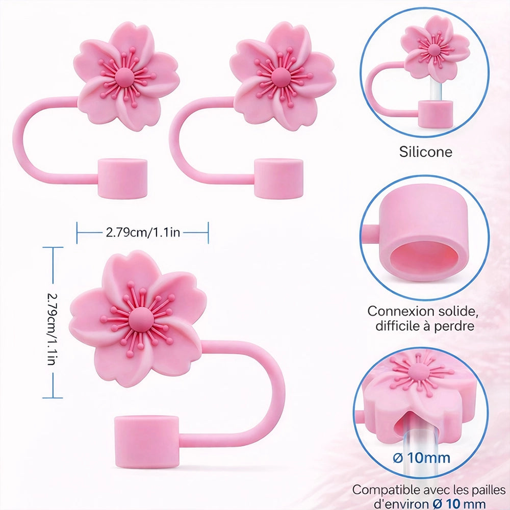 couvre paille fleur rose