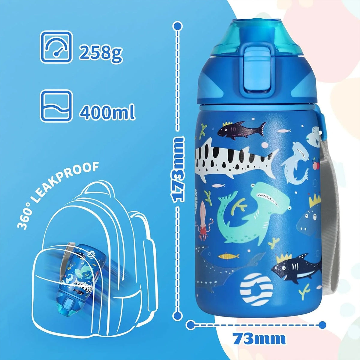 gourde enfant bleu poisson requins