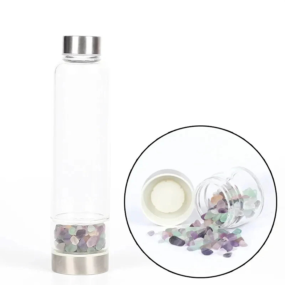gourde en verre avec fluorite
