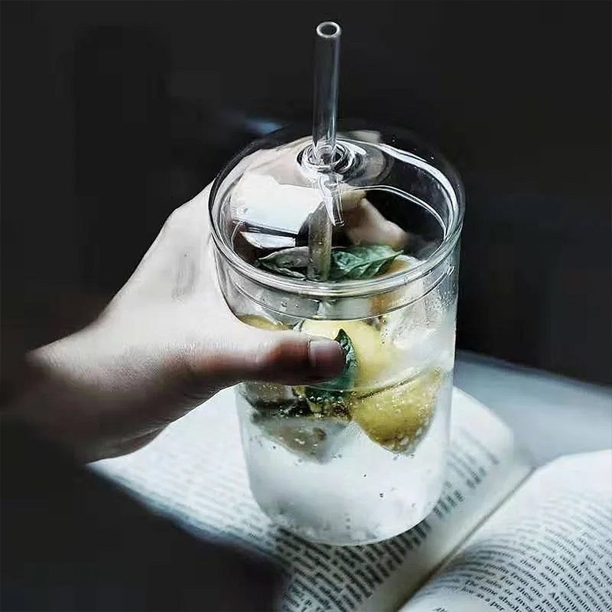gourde en verre gobelet avec paille en couvercle