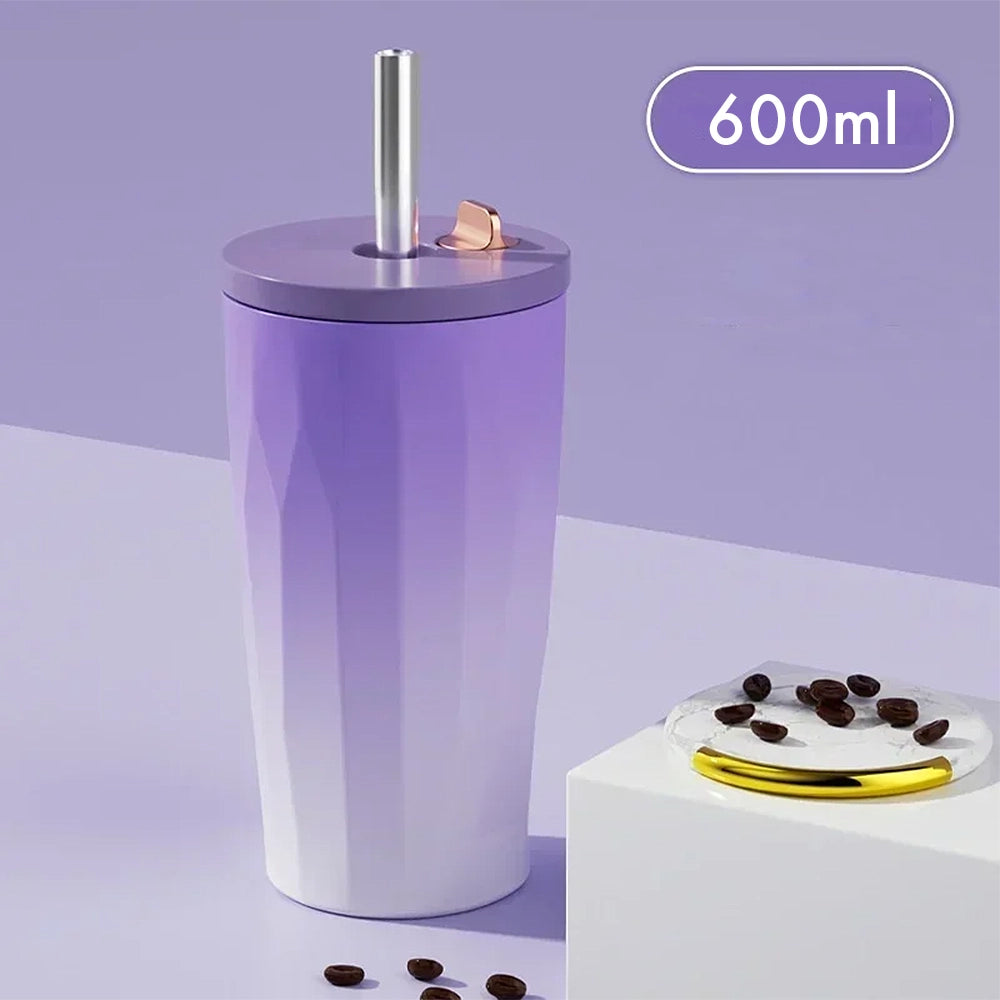 gourde gobelet violet avec paille