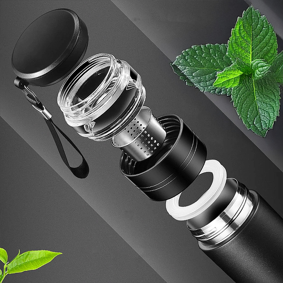 gourde infuseur de plante inox et verre