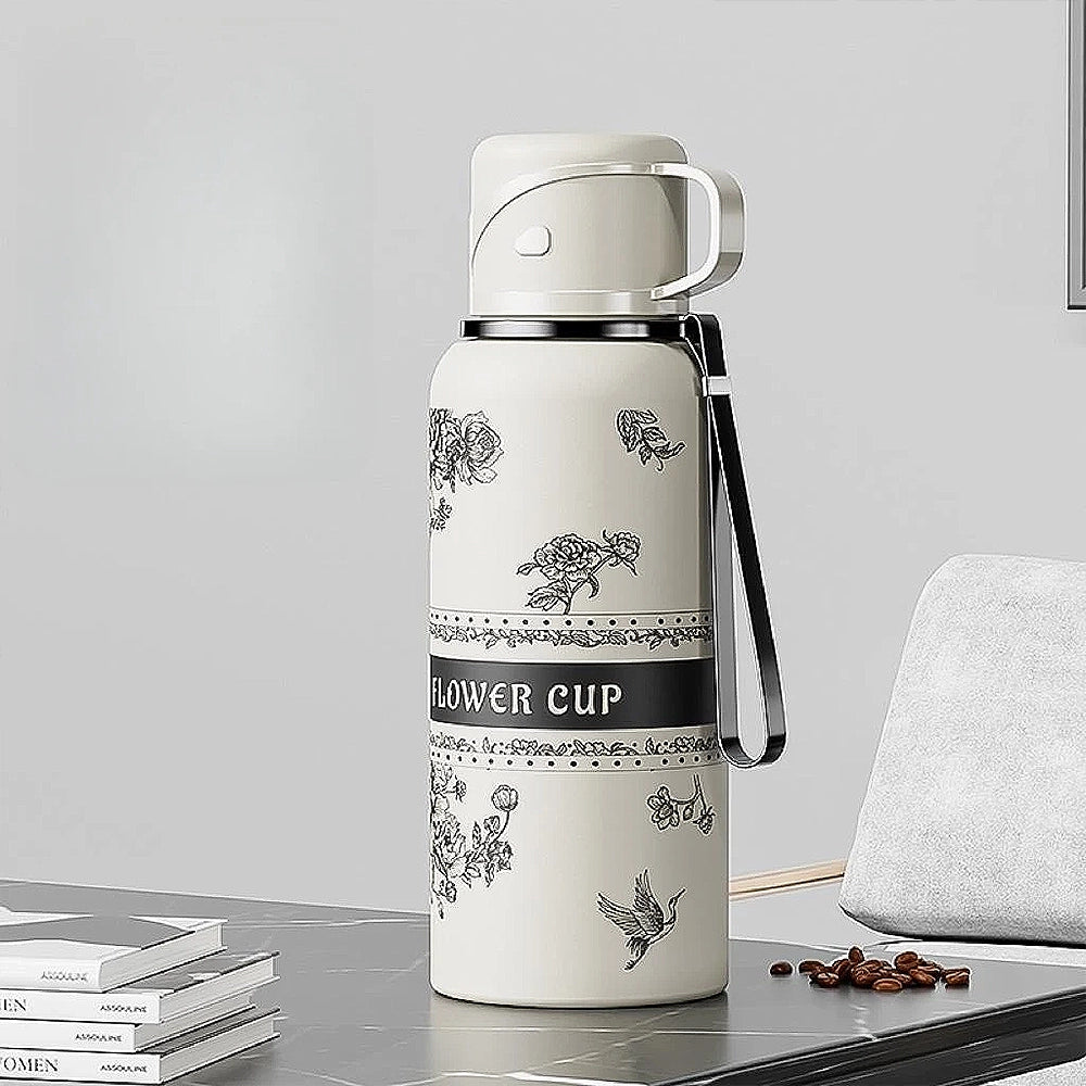 gourde isotherme fleurs avec tasse