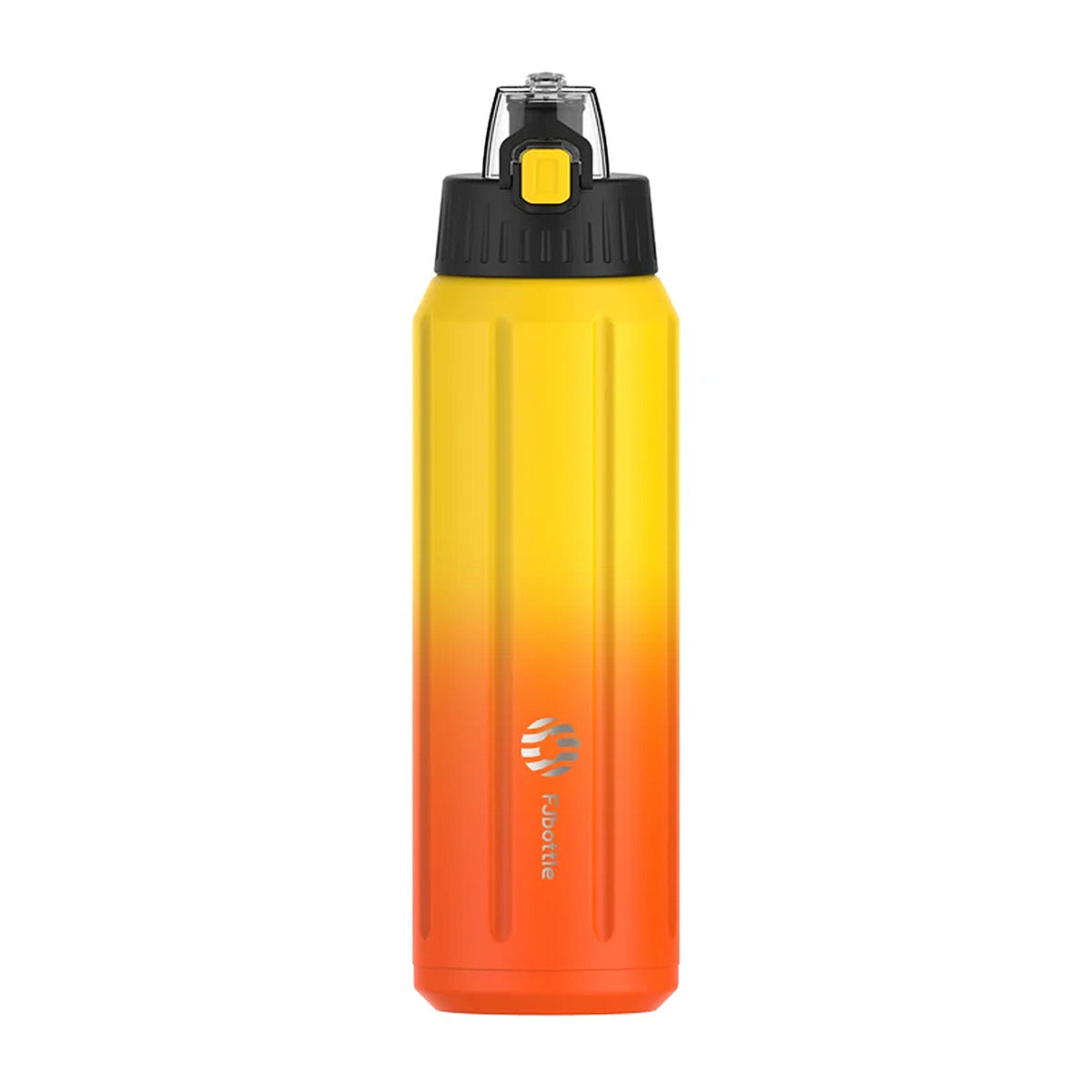 gourde orange et jaune avec bouton pour ouvrir