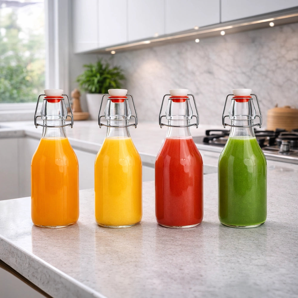 gourdes en verre avec jus