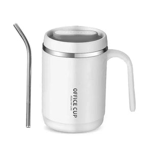 gourde tasse blanche isotherme 500ml avec paille inox