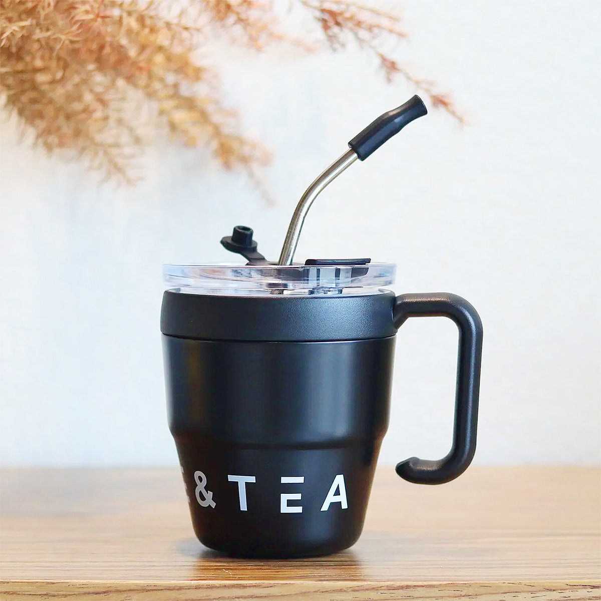 tasse gourde avec paille isotherme noir